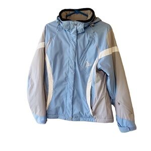 Fera Alpine Thermolite Ski Jacket Removable Hood Winter Cabincore Blue Gray